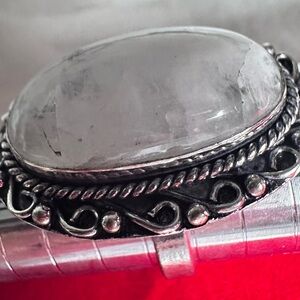 Handmade Artisan Vintage-Inspired White Milky Quartz Women's Ring 8.5 Silvertone
